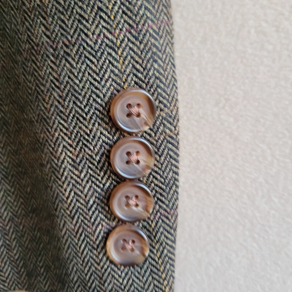 Lauren‎ Ralph Lauren Tweed Herringbone 100% Lambswool Brown Blazer Size 43L
